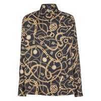 Camasi Black Shirt With Pointed Collar And Chain Print With Logo In Silk Man Barbati