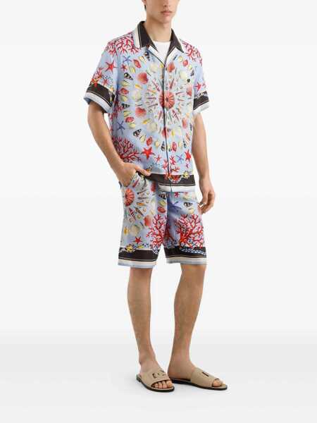 Pantaloni Dolce & Gabbana Multicolor Shorts With Elastic Drawstring And All-Over Print In Linen Man BLUE Barbati (BM 18323874) 2