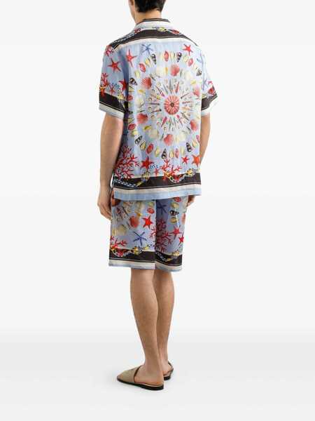 Pantaloni Dolce & Gabbana Multicolor Shorts With Elastic Drawstring And All-Over Print In Linen Man BLUE Barbati (BM 18323874) 3