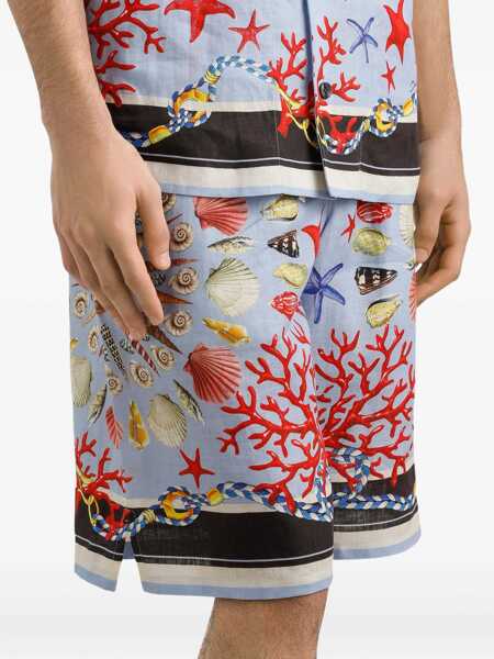 Pantaloni Dolce & Gabbana Multicolor Shorts With Elastic Drawstring And All-Over Print In Linen Man BLUE Barbati (BM 18323874) 4