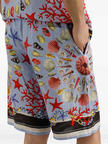 Pantaloni Dolce & Gabbana Multicolor Shorts With Elastic Drawstring And All-Over Print In Linen Man BLUE Barbati (BM 18323874) 5