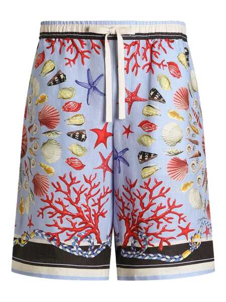 Pantaloni Dolce & Gabbana Multicolor Shorts With Elastic Drawstring And All-Over Print In Linen Man BLUE Barbati (BM 18323874) 1
