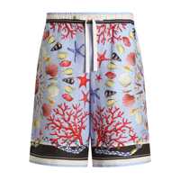 Pantaloni Multicolor Shorts With Elastic Drawstring And All-Over Print In Linen Man Barbati