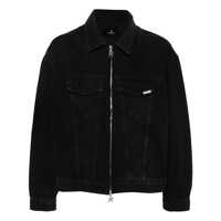 Geci Black Jacket With Classic Collar And Logo Patch On The Pocket In Denim Man Barbati