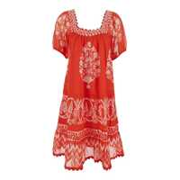 Rochii Orange Flared Dress With Square Neck And All-Over Print In Cotton Woman Femei