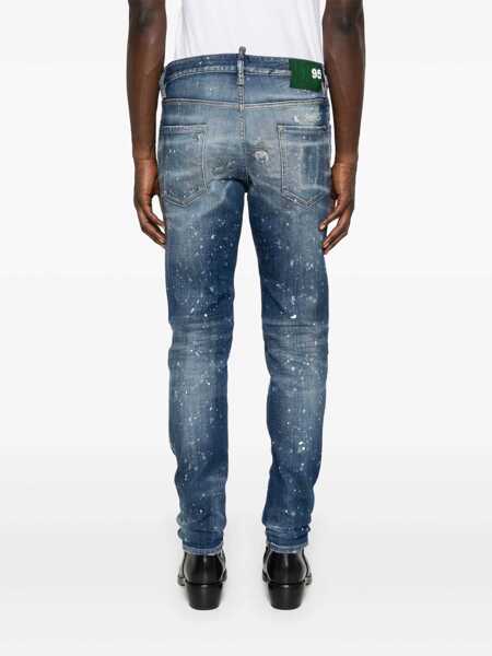 Blugi DSQUARED2 Cool Gut Blue Jeans With Belt Loops And All-Over Painted Details In Denim Man BLUE Barbati (BM 18325047) 4