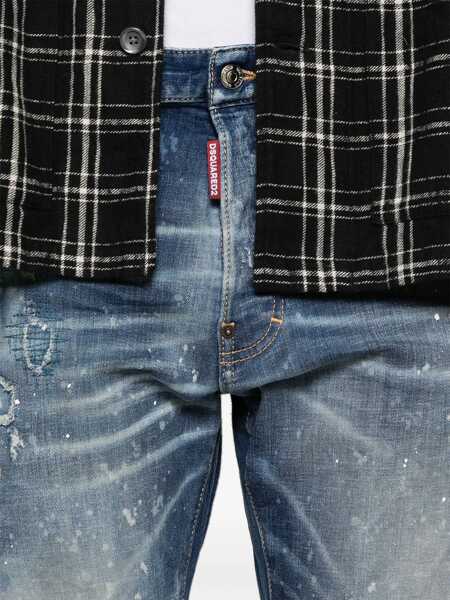 Blugi DSQUARED2 Cool Gut Blue Jeans With Belt Loops And All-Over Painted Details In Denim Man BLUE Barbati (BM 18325047) 5