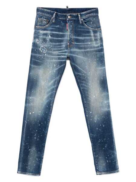 Blugi DSQUARED2 Cool Gut Blue Jeans With Belt Loops And All-Over Painted Details In Denim Man BLUE Barbati (BM 18325047) 1