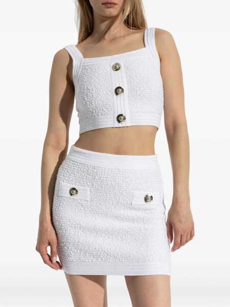 Topuri Balmain Tweed crop Top BLANC Femei (BM 18325858) 3