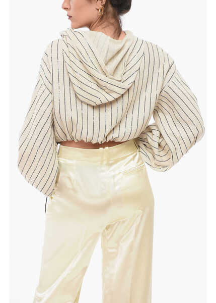 Bluze THE MANNEI Linen Blend Hooded Top With Sequined Stripes Beige Femei (BM 18326131) 2