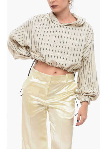 Bluze THE MANNEI Linen Blend Hooded Top With Sequined Stripes Beige Femei (BM 18326131) 1