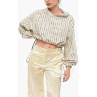 Bluze Linen Blend Hooded Top With Sequined Stripes Femei