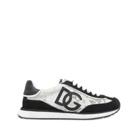 Sneakers Black And White Low Top With Lace Details And Dg Patch On The Side In Fabric And Suede Blend Woman Femei
