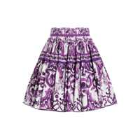 Fuste Violet Pleated Miniskirt With Rear Zip Closure And All-Over Graphic Print In Cotton Woman Femei