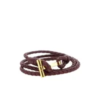 Bratari Bordeaux Bracelet With Intrecciato Motif In Leather And Brass Woman Barbati