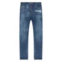 Blugi Blue Jeans With Ripped Details And Logo Patch On The Rear In Denim Man Barbati