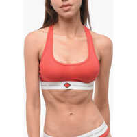 Sutiene Solid Color Sport Bra With Contrasting Band Femei