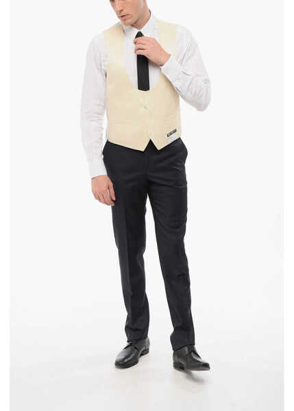 Veste costum CORNELIANI Silk 4 Buttons Academy Cerimonia Vest Beige Barbati (BM 18350884) 4