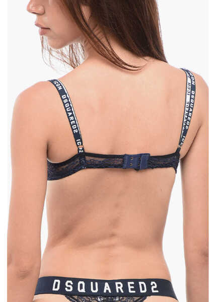 Sutiene DSQUARED2 Push-Up Lace Bra With Logoed Shoulder Straps Blue Femei (BM 18350902) 2