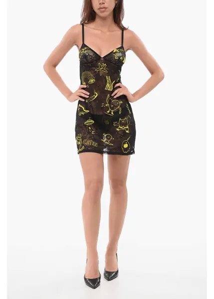 Seturi pijamale DSQUARED2 Lace Petticoat With Embroideries Black Femei (BM 18350926) 4