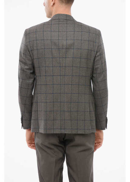 Sacouri elegante CORNELIANI Checkered Motif Wool Single Breasted With Flap Pockets Brown Barbati (BM 18350947) 2