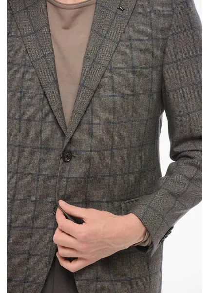 Sacouri elegante CORNELIANI Checkered Motif Wool Single Breasted With Flap Pockets Brown Barbati (BM 18350947) 3