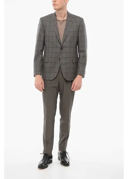 Sacouri elegante CORNELIANI Checkered Motif Wool Single Breasted With Flap Pockets Brown Barbati (BM 18350947) 4