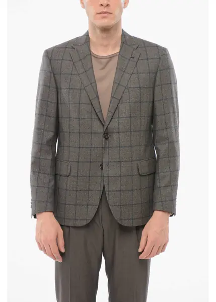 Sacouri elegante CORNELIANI Checkered Motif Wool Single Breasted With Flap Pockets Brown Barbati (BM 18350947) 1