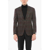 Sacouri Checkered Motif Silk Blend Single Breasted Blazer With Patch Barbati