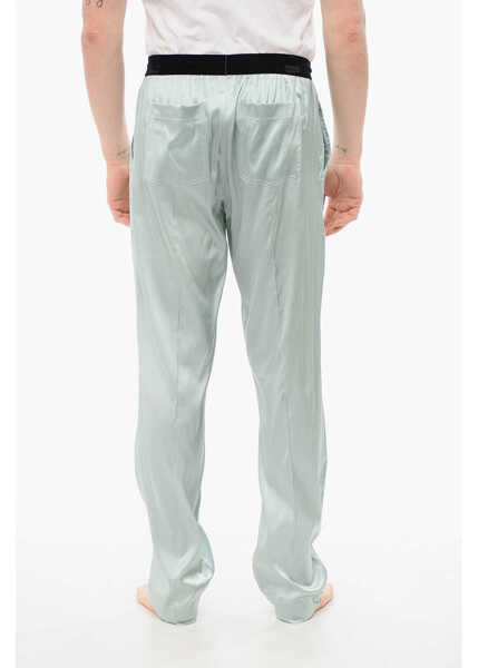 Pijamale Tom Ford Silk Satin Pijama Pants With Velour Detail Light Blue Barbati (BM 18351079) 2
