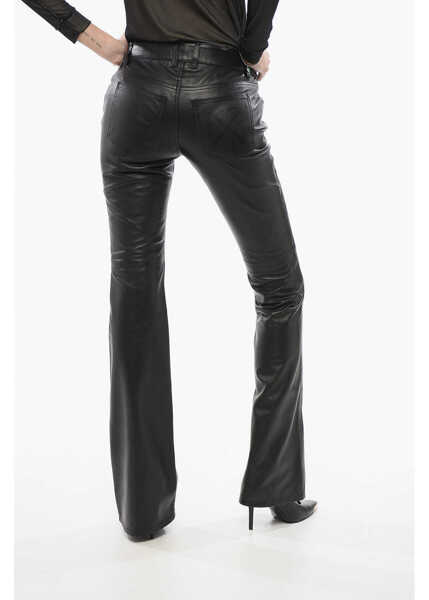 Pantaloni casual Off-White Flared Leather Trousers Black Femei (BM 18351088) 2