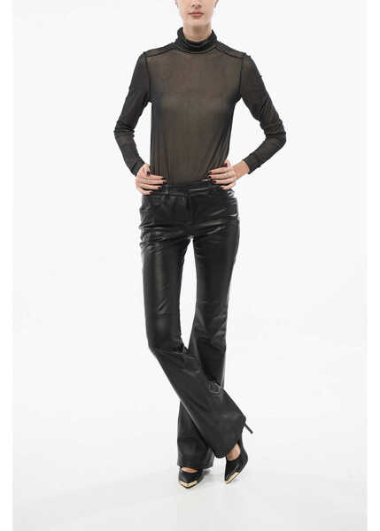 Pantaloni casual Off-White Flared Leather Trousers Black Femei (BM 18351088) 4