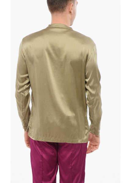 Pijamale Tom Ford Silk Satin Pijama Shirt With Mandarin Collar Military Green Barbati (BM 18351256) 2
