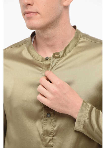 Pijamale Tom Ford Silk Satin Pijama Shirt With Mandarin Collar Military Green Barbati (BM 18351256) 3