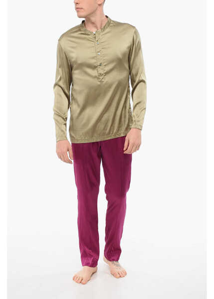 Pijamale Tom Ford Silk Satin Pijama Shirt With Mandarin Collar Military Green Barbati (BM 18351256) 4