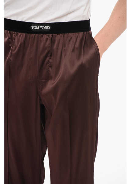 Pijamale Tom Ford Silk Satin Pijama Pants With Velour Detail Brown Barbati (BM 18351274) 3