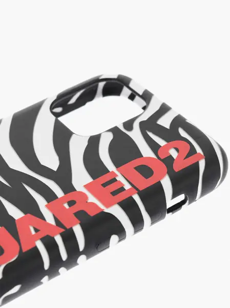 Huse mobil & tablete DSQUARED2 Animal Patterned Iphone 11 Pro Case With Contrasting Logo Black & White Femei (BM 18351331) 3