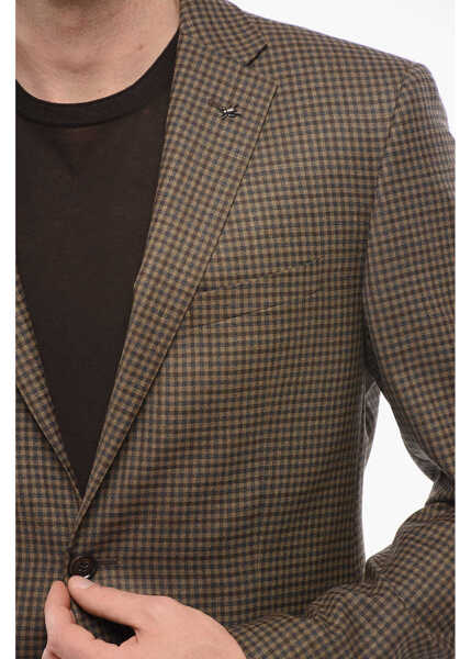 Sacouri elegante CORNELIANI Checkered Motif Wool Single Breasted With Flap Pockets Beige Barbati (BM 18351343) 3