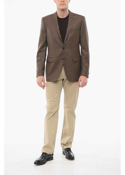 Sacouri elegante CORNELIANI Checkered Motif Wool Single Breasted With Flap Pockets Beige Barbati (BM 18351343) 4