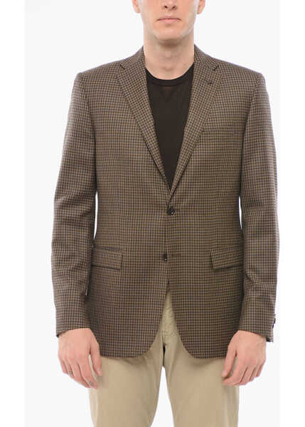 Sacouri elegante CORNELIANI Checkered Motif Wool Single Breasted With Flap Pockets Beige Barbati (BM 18351343) 1