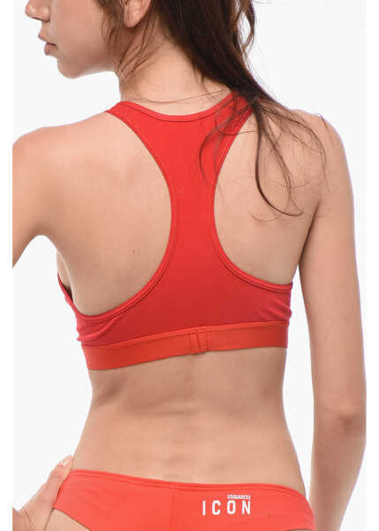 Sutiene DSQUARED2 Cotton Sport Bra With Frontal Logo Red Femei (BM 18351442) 2
