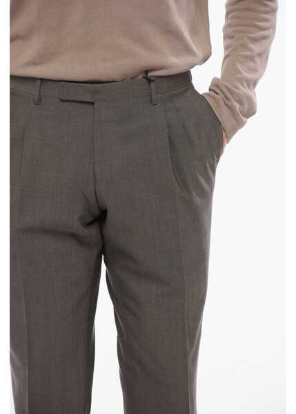 Pantaloni eleganti CORNELIANI Virgin Wool Pants With Frontal Pleats Black & White Barbati (BM 18351736) 2