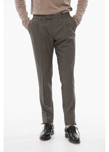 Pantaloni eleganti CORNELIANI Virgin Wool Pants With Frontal Pleats Black & White Barbati (BM 18351736) 1