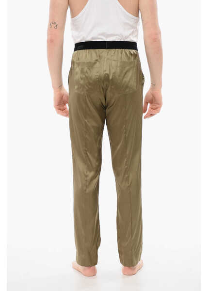 Pijamale Tom Ford Silk Satin Pijama Pants With Velour Detail Military Green Barbati (BM 18351781) 2