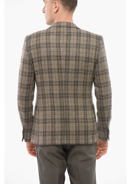 Sacouri elegante CORNELIANI Checkered Motif Wool Single Breasted With Patch Pockets Beige Barbati (BM 18351823) 2