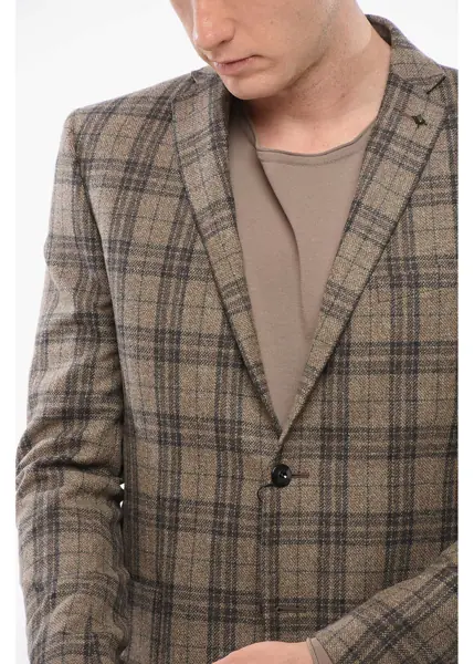 Sacouri elegante CORNELIANI Checkered Motif Wool Single Breasted With Patch Pockets Beige Barbati (BM 18351823) 3