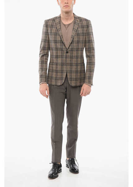 Sacouri elegante CORNELIANI Checkered Motif Wool Single Breasted With Patch Pockets Beige Barbati (BM 18351823) 4