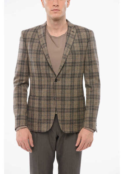 Sacouri elegante CORNELIANI Checkered Motif Wool Single Breasted With Patch Pockets Beige Barbati (BM 18351823) 1