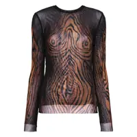 Topuri Jean Paul Gaultier Mesh Long Sleeves Top Printed "Wood" Clothing Femei
