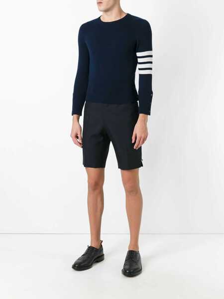 Camasi Thom Browne Thom Browne Classic Crewneck Short Pullover With White 4 Bar Stripe In Cashmere Clothing BLUE Barbati (BM 18356811) 2